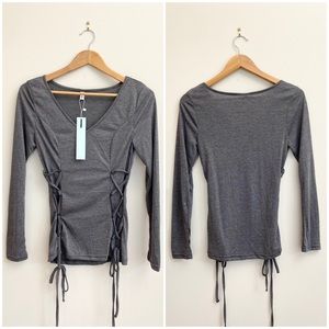 NWT Drawstring Front Cropped Long Sleeve Top